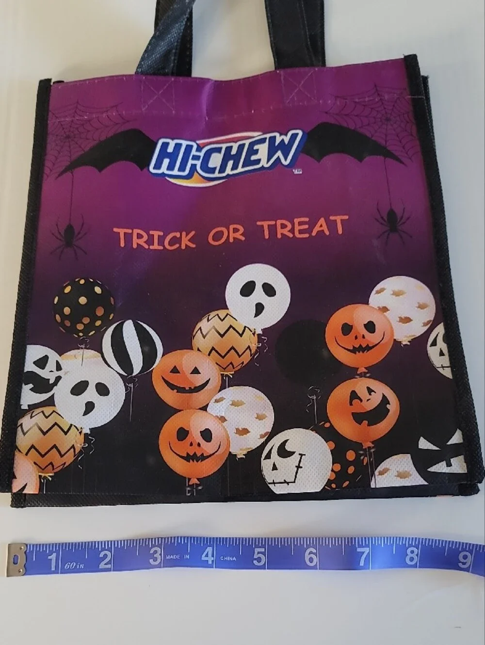 HICHEW Halloween Trick or Treat Tote Bag - Purple/Black 15x9 Inches